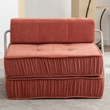 Folding Sofa Bed, Futon Sleeper Chair, Convertible Chair Floor Couch And Sleeping Mattress For Living Room, Guest Room, Home Office, Apartment, Small Space, Bed, Removable Back Cushion, Orange, 1 Seat - Orange + Chenille + Foam + 1 Seat as Pic - View 8