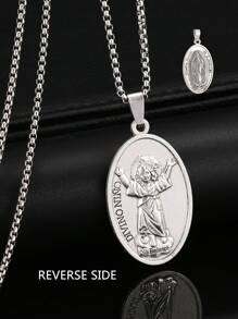 1 Stück Neuer Europäischer & Amerikanischer Legierung Jungfrau Maria Anhänger Halskette, maskulin & elegant ovale Jungfrau Maria Edelstahl Pullover Kette, Unisex Religiöses Geschenk Großhandel für den täglichen Gebrauch