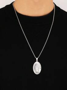 1 Stück Neuer Europäischer & Amerikanischer Legierung Jungfrau Maria Anhänger Halskette, maskulin & elegant ovale Jungfrau Maria Edelstahl Pullover Kette, Unisex Religiöses Geschenk Großhandel für den täglichen Gebrauch