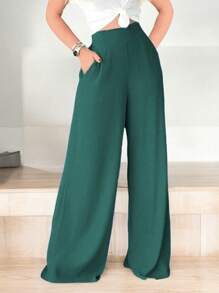 Pantalon Comodo Pierna Ancha De Moda Para Dama - Hunter Green - Ver 1