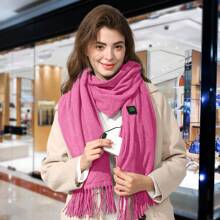 电加热冬季围巾 USB 加热颈巾 男女通用加热颈披肩 柔软保暖围巾 3 种加热模式 适用于户外骑行滑雪滑冰、圣诞礼物 - 粉色 - 查看 3