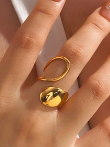 1 件创意 316L 不锈钢几何时尚开口可调节戒指 18K PVD 镀层全新日常时尚高品质珠宝 - 彩色 - 查看 1