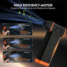 Compressed Air Duster PC Cleaner, 130000RPM Air Blower For PC Cleaning, Electric Air Dusters, 3-Speed Cordless Rechargeable Reusable Compressed Air Blaster For Laptop Computers Keyboard - Black - View 3