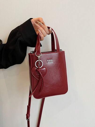 1pc Women Plain Color PU Leather Zipper Closure Handbag, Fashion Gift For Date Occasion