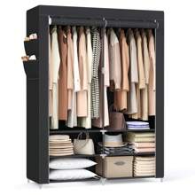 SONGMICS Clothes Wardrobe, Portable Closet, 45 X 127 X 176 Cm, 2 Hanging Rails, Shelves, And 4 Side Pockets, Large Capacity For Bedroom, Living Room, Black - Black - View 8