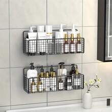 1 Giá để đồ bằng kim loại cỡ trung không cần khoan dễ lắp đặt trong phòng tắm - Giá treo tường đựng đồ vệ sinh cá nhân, mỹ phẩm & phụ kiện, không chứa formaldehyde - màu đen - Xem 7