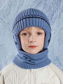 2pcs Children 3-12 Years Old Winter Hat And Scarf Set, Warm Wool-Lined Beanie Hat And Scarf Set For Boys And Girls