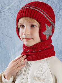 2pcs Children 3-12 Years Old Winter Hat And Scarf Set, Warm Wool-Lined Beanie Hat And Scarf Set For Boys And Girls