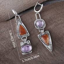 Hoa tai mặt dây chuyền hình tam giác và hình vuông cổ điển, Hoa tai đinh tán tông màu tím cam cổ điển bất đối xứng độc đáo - Nhiều màu - Xem 11