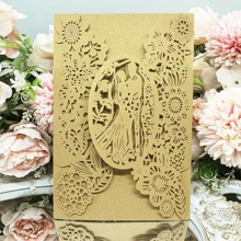 Conjunto de 25 tarjetas de invitación para boda con diseños de novia y novio, flores y bolsillos para invitaciones, tarjetas de felicitación para boda, aniversario, matrimonio, decoración y suministros para fiesta nupcial - 4,7x7 pulgadas - Ver 3