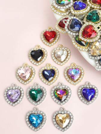 10pcs European Style Sparkling Heart Charms With Rhinestones, Delicate Elegant Girls Necklace Bracelet Earrings Hair Accessories Clothing Decorations DIY Shiny Heart Shape Pendants Princess Style Jewelry Accessories - Perfect Gift For Birthday, Anniversary, Or Valentine's Day