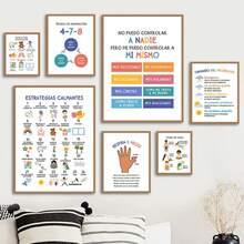 1pc Giáo dục trẻ em Tây Ban Nha Cảm xúc Yoga Thời tiết Áp phích nhà trẻ Bắc Âu Nghệ thuật treo tường In Tranh vải Tranh trang trí phòng trẻ em Không có khung - Nhiều màu - Xem 4