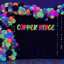 Bộ 139 bóng bay NEON,/Vòm bóng bay huỳnh quang hình sao và sọc neon phát sáng trong bóng tối 118 inch với bóng bay chấm bi neon màu vàng, cam, hồng, xanh lam và neon cho tiệc disco, bóng bay phát sáng với đèn đen - Nhiều màu - Xem 5