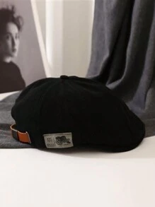 1pc Unisex Japanese Streetwear Brand Patch Logo Beret Hat, Reversible Hip-Hop Bucket Hat, Warm Accessory For Autumn & Winter