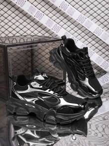 Men's Black Sneakers, Seasonal Wear, Thick Sole Fashionable Casual Sports Shoes Suitable For Outdoor, Versatile Chunky Sneakers, Non-Slip Durable Sole