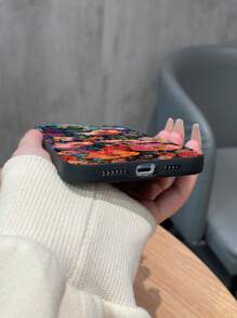 1 pièce Étui de téléphone texturé mat en TPU avec un motif floral coloré, compatible avec les téléphones Apple, Redmi, OPPO, INFINIX