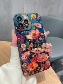 1 pièce Étui de téléphone texturé mat en TPU avec un motif floral coloré, compatible avec les téléphones Apple, Redmi, OPPO, INFINIX