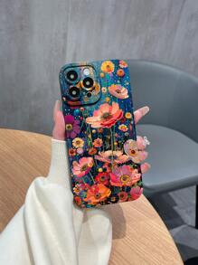 1 pièce Étui de téléphone texturé mat en TPU avec un motif floral coloré, compatible avec les téléphones Apple, Redmi, OPPO, INFINIX