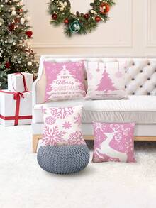 4 件套圣诞装饰枕套，圣诞主题抱枕套，17.7 英寸 X 17.7 英寸方形靠垫套（无枕芯），适用于卧室、客厅、办公室、沙发的布艺家居装饰 - 彩色 - 查看 2