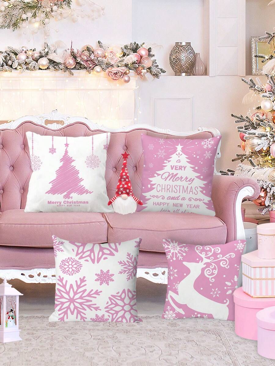 4 件套圣诞装饰枕套，圣诞主题抱枕套，17.7 英寸 X 17.7 英寸方形靠垫套（无枕芯），适用于卧室、客厅、办公室、沙发的布艺家居装饰 - 彩色 - 查看 1