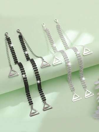 2pcs/Pair Rhinestone Studded Women's Adjustable Shoulder Bra Straps Metal Back Brassiere Strap, For Rave