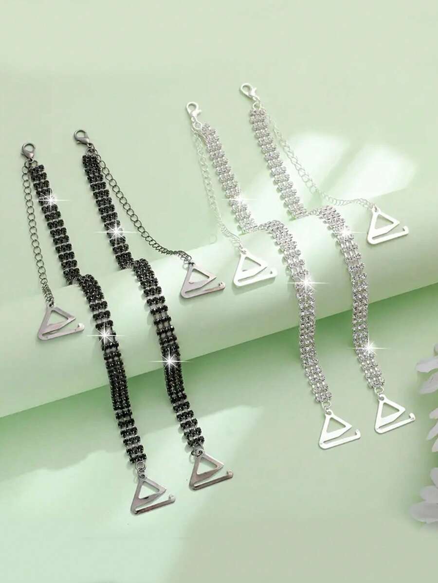 2pcs/Pair Rhinestone Studded Women's Adjustable Shoulder Bra Straps Metal Back Brassiere Strap, For Rave - Multicolor - View 1