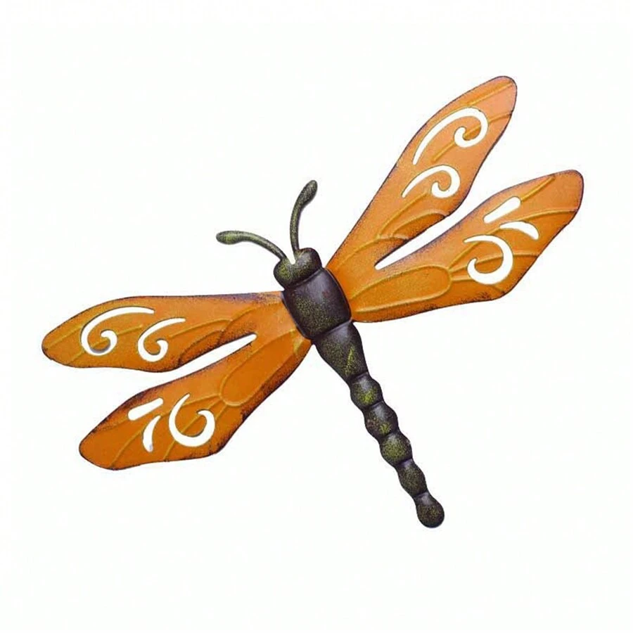 Dragonfly Wall Art Decoration Modern Vintage Sculptures For Living Room Bedroom Office Yard Garden Ornament - 橘色 - 查看 1