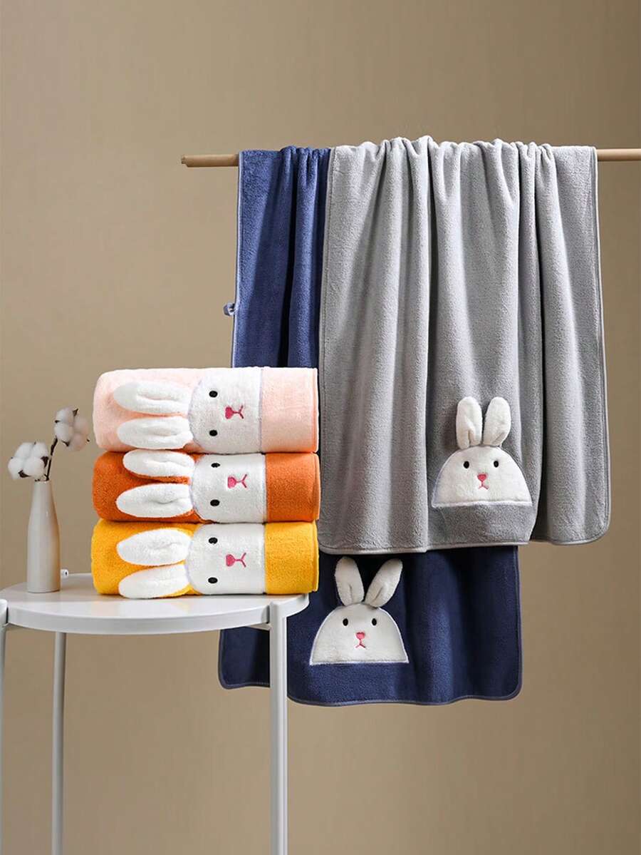 1 chiếc khăn tắm hình thỏ, hình chữ nhật bằng polyester tối giản hiện đại, dệt kim thấm hút cao, khô nhanh, kết cấu mềm mại, thích hợp cho phòng tắm, cửa hàng quà tặng - Nhiều màu - Xem 1
