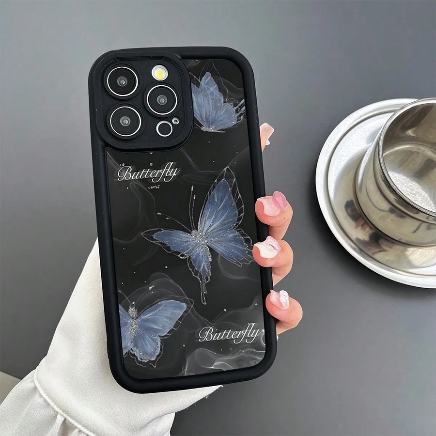 动物美丽的蝴蝶手机壳兼容 Iphone16/7/8/11/12/13/14/15/X/XR/Xs/Plus/Pro/Pro Max/SE2 - 黑色 - 查看 1