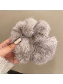 1 Stück eleganter einfarbiger, lässiger Polyester-Kunstpelz Scrunchie, Premium 2024 Herbst/Winter Vintage Retro Haargummi Accessoire, geeignet als Geschenk für Familie und Freunde an Feiertagen, toll für Fotos, Reisen, zum Warmhalten