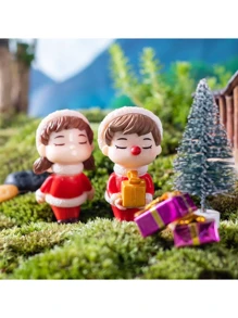 1 对迷你圣诞情侣玩偶，微景观装饰，创意桌面摆件圣诞节礼物，可爱红色树脂工艺品 - 彩色 - 查看 2