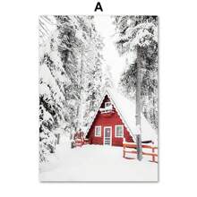 1 pezzo Quadro su tela con paesaggio nevoso invernale, cartellone con Babbo Natale e renne, opera d'arte da parete senza cornice per la decorazione della casa e del soggiorno - multicolore - Visualizzare 5