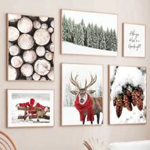 1 pezzo Quadro su tela con paesaggio nevoso invernale, cartellone con Babbo Natale e renne, opera d'arte da parete senza cornice per la decorazione della casa e del soggiorno - multicolore - Visualizzare 4