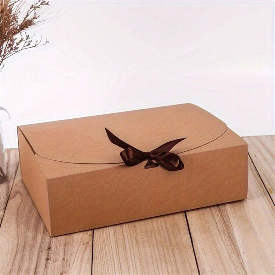 1 hộp/10 hộp quà da bò sang trọng lớn có nơ ruy băng thanh lịch, hộp đựng quà rỗng, hoàn hảo cho đám cưới, tiệc sinh nhật, ngày của mẹ, ngày lễ tình nhân, giáng sinh, halloween, lễ tạ ơn, năm mới, v.v.