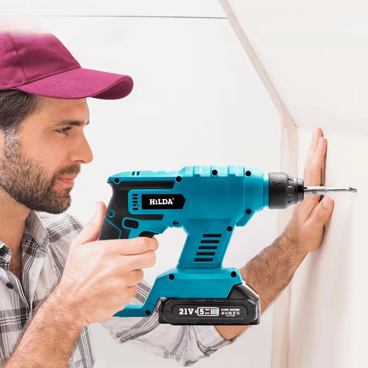 21V Rechargeable Brushless Cordless Rotary Hammer Drill, Electric