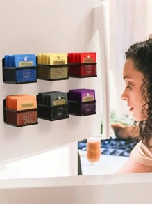 1pc Magnetic Tea Bag Organizer,Black Metal Tea Storage Box,Wall-Mounted Space Saving Tea Organizers And Storage For Refrigerator, Kitchen Shelf And Counter. - Black - View 2
