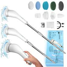 Electric Spin Scrubber, Shower Cleaning Brush, 2 Adjustable Speeds Cordless Power Spinning Cleaner Brush With 8 Replaceable Brush Heads For Sink, Tile, Tub, Wall, Bathroom - 灰色 - 查看 3