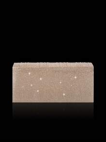 闪闪发光的迷人翻盖晚宴包，带有褶边细节的单肩包，搭配优雅华丽的水钻手链项链耳环，奢华时尚的手拿包，适合派对女孩、新娘，与宴会礼服、婚纱搭配，非常适合派对、婚礼、舞会、宴会 - 香檳色 - 查看 8