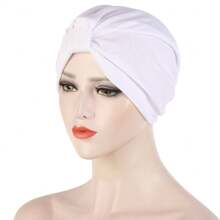 1pc Solid Color Pleated Turban Cap Casual Elastic Head Wrap Women Bandana Casual Hijab Hat Women Beanie Chemo Hats - Multicolor - View 11