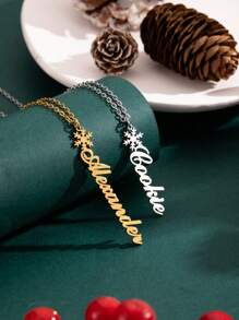 1 件定制雪花垂直名字项链，个性化垂直名字链吊坠，圣诞雪花冬季文字项链，送给女朋友的独特圣诞礼物，送给她的派对礼物 - 銀色 - 查看 2