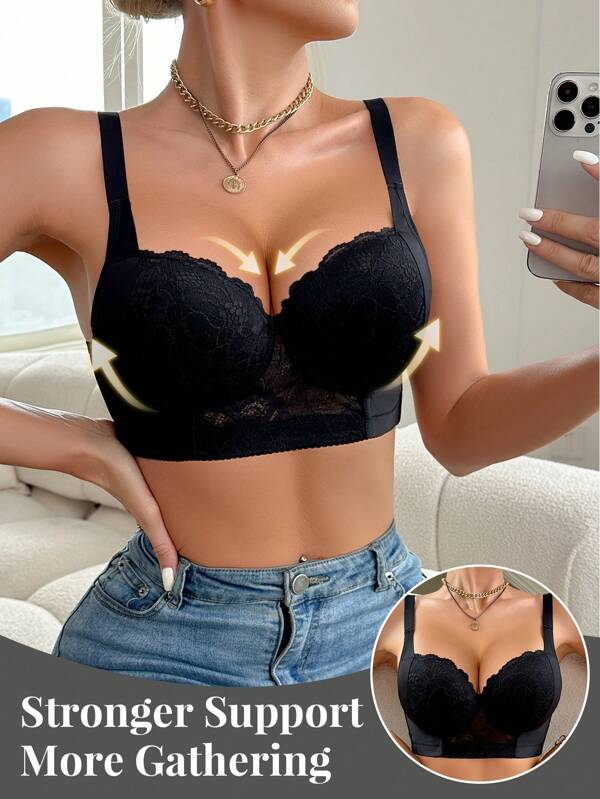 Black Sexy Lace Underwear Women's Push-Up Anti-Sagging Comfortable Bra Lingerie