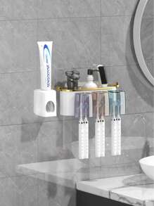 1 Set Wall-Mounted Toothbrush Holder, With 4/3/2 Dust-Proof Cups And Toothpaste Dispenser,Multifunctional Bathroom Organizer With Automatic Toothpaste Dispenser And Cups, Punch-Free Bathroom Shelf, Luxury Bathroom Set, Bathroom Wall-Mounted Organizer For Brushing Teeth And Storage, Bathroom Accessories For Home Use - Multicolor - View 6
