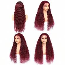 26 英寸 5x5 深红色蕾丝前假发 人发 预拔婴儿头发 180% 密度 99J 高清透明蕾丝前假发 人发红色假发 无胶人发假发 女士 - 酒紅色 - 查看 5