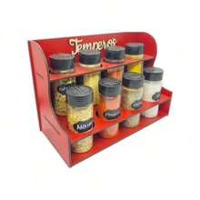 Tabletop Spice Rack Kit + 8 Jars + Labels With Chalk Pen - Complete Kitchen Spice Set - 紅色 - 查看 1
