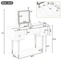 43.3" Modern Vanity Table Set With Flip-Top Mirror And LED Light, Dressing Table With Customizable Storage, White And Black - màu đen - Xem 10