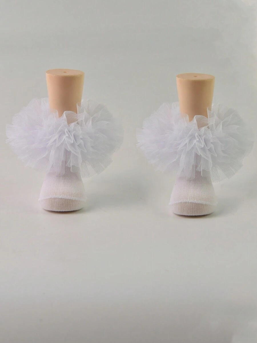 1 Pair Baby Girls Ruched Princess Socks, Fluffy Big Pleats Design