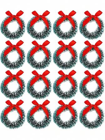 5pcs Mini Christmas Wreath Decor, Plastic Snowflake Green Wreath With Red Bow, Hanging Ornament For Christmas Tree, Holiday Home Decor For Christmas, Halloween, Easter And Other Festivals