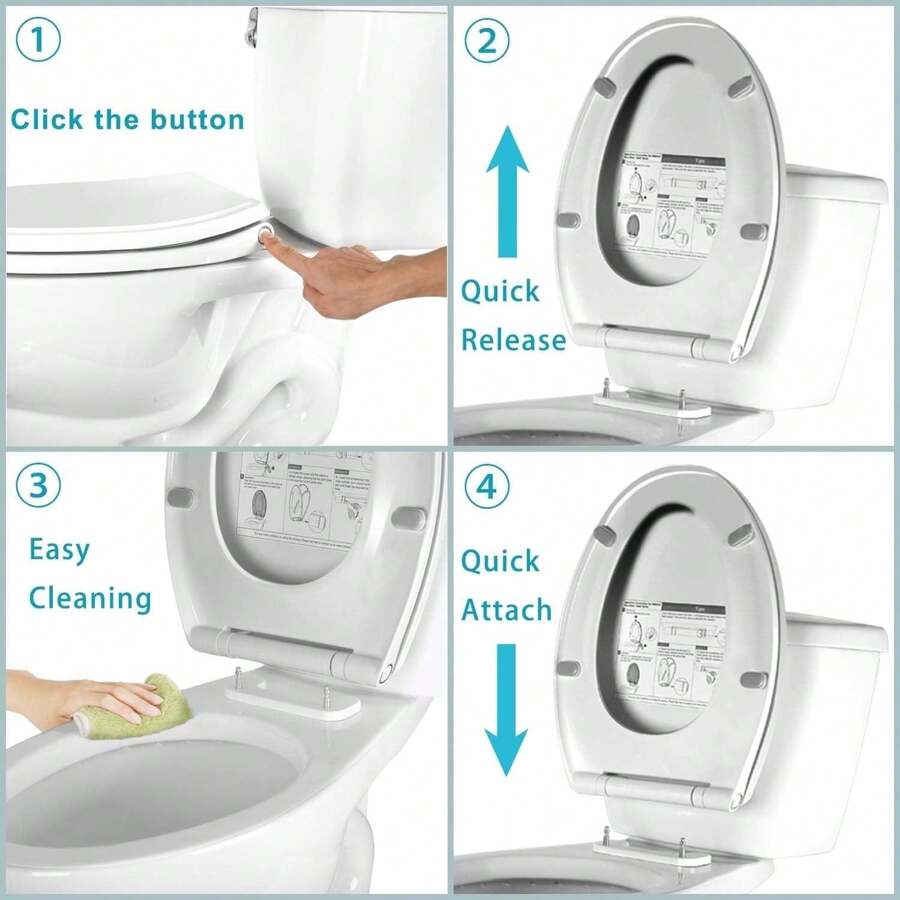 Premium Elongated Toilet Seat With Cover Quiet Close, OneClick To