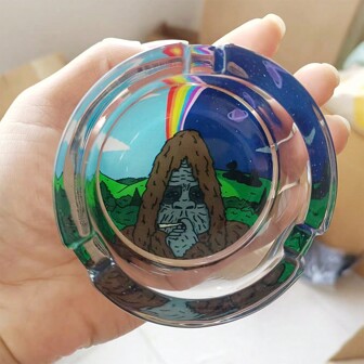 1Pc Cartoon Monkey Round Ashtrays 8.5CM Glass Smoke Ashtrays Cigarette Accessories High Quality Ashtrays Gifts For Smoker New Year Gift Birthday Graduation