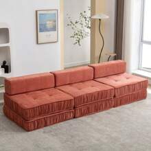 Folding Sofa Bed, Futon Sleeper Chair, Convertible Chair Floor Couch And Sleeping Mattress For Living Room, Guest Room, Home Office, Apartment, Small Space, Bed, Removable Back Cushion, Orange, 1 Seat - Orange + Chenille + Foam + 1 Seat as Pic - View 13